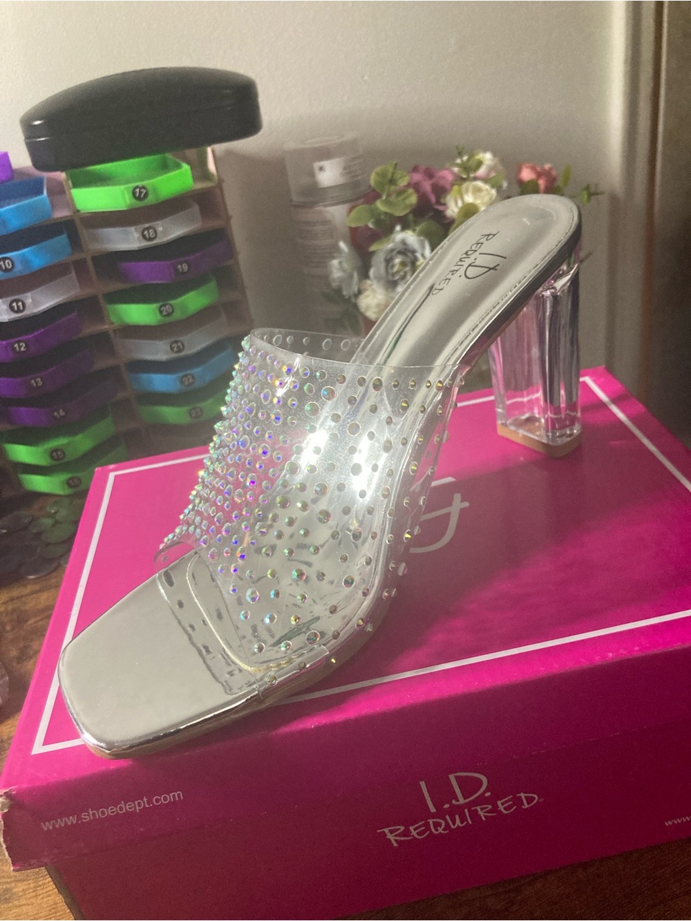 Clear Rhinestone Slide Heel in Silver - Picture 2 of 4